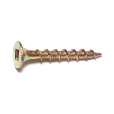 Midwest Fastener Wood Screw, #6, 1-1/8 in, Zinc Yellow Steel Flat Head Square Drive, 50 PK 30722